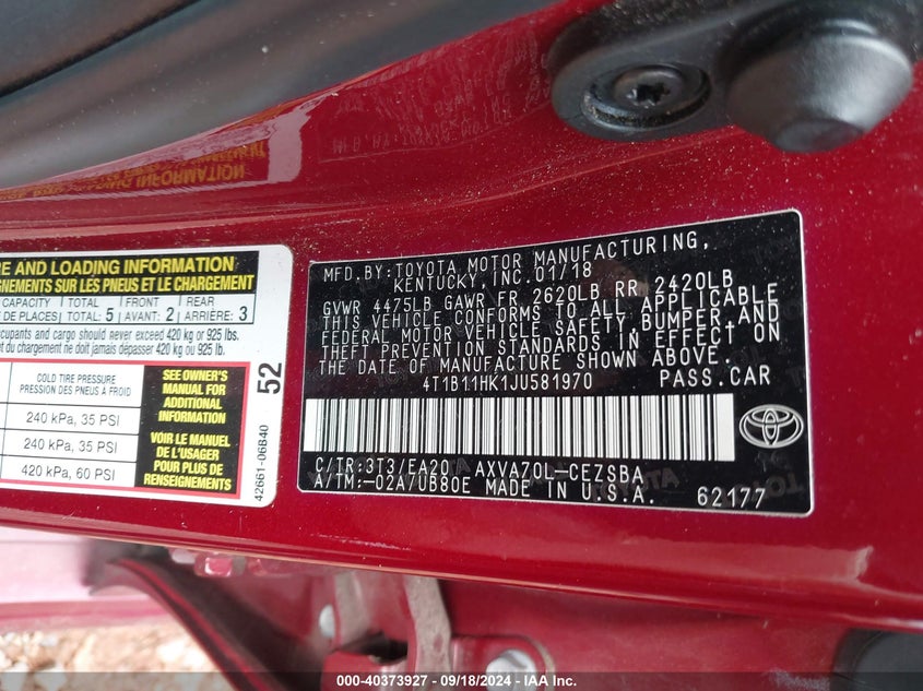 2018 TOYOTA CAMRY SE - 4T1B11HK1JU581970