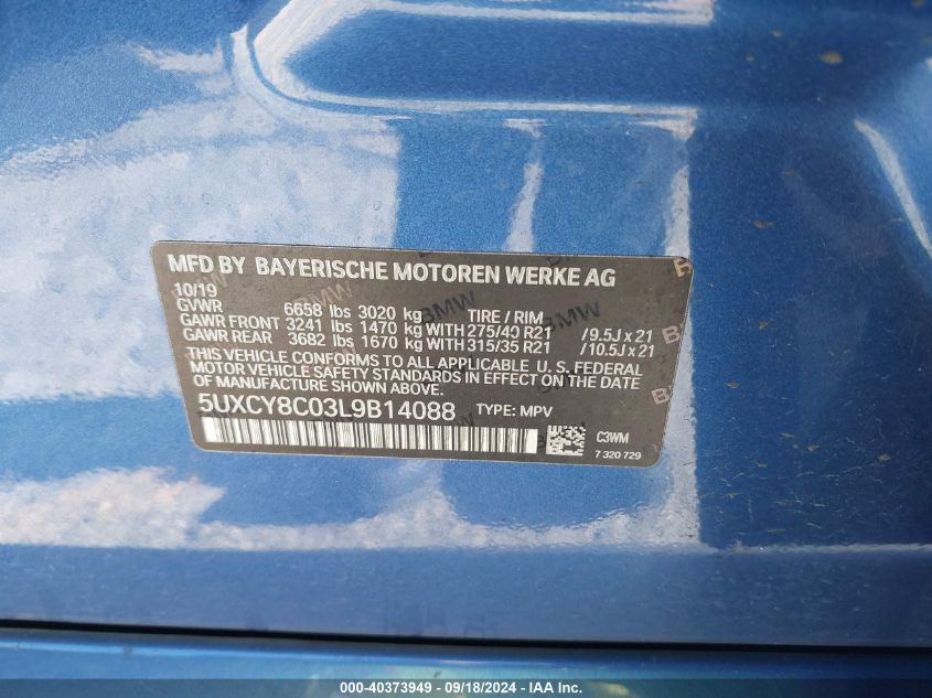 VIN 5UXCY8C03L9B14088 2020 BMW X6, M50I no.9