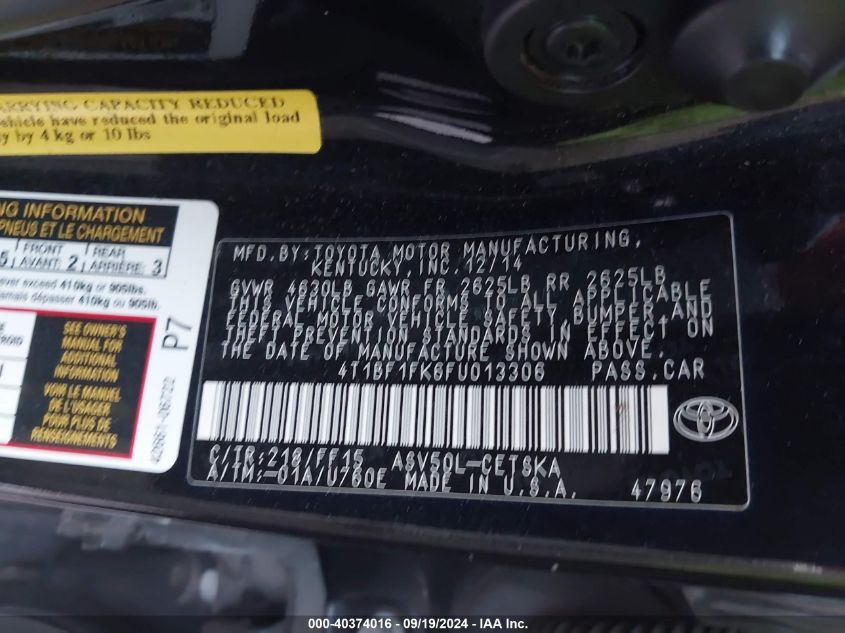 4T1BF1FK6FU013306 2015 Toyota Camry Se