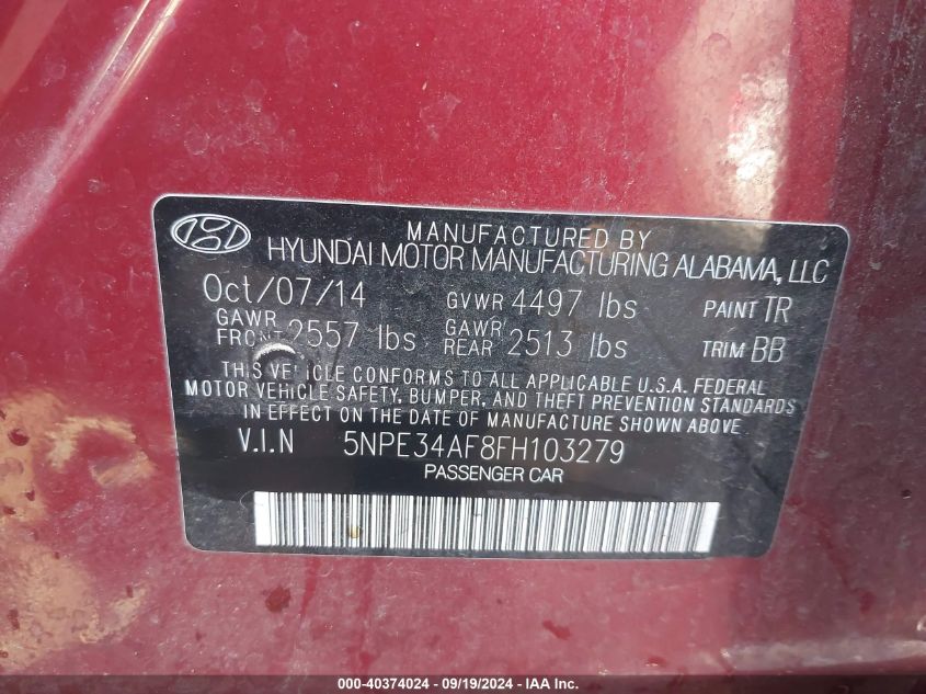 5NPE34AF8FH103279 2015 Hyundai Sonata Sport