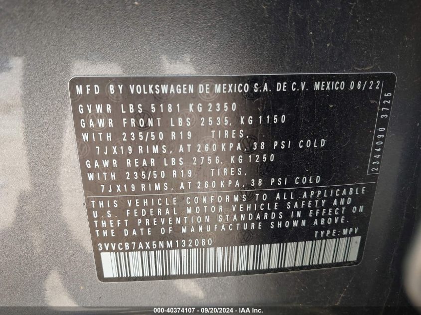 3VVCB7AX5NM132060 2022 Volkswagen Tiguan 2.0T Se R-Line Black