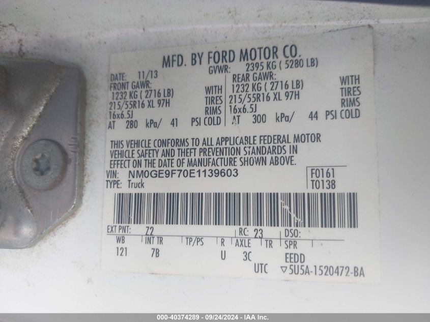 NM0GE9F70E1139603 2014 Ford Transit Connect Xlt