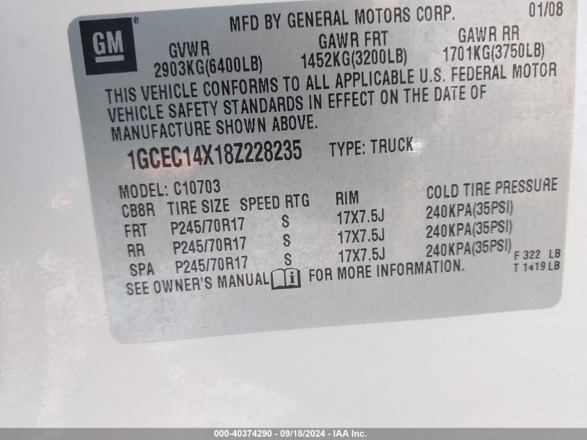 1GCEC14X18Z228235 2008 Chevrolet Silverado 1500 Work Truck