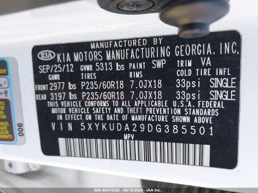 2013 KIA SORENTO EX V6 - 5XYKUDA29DG385501