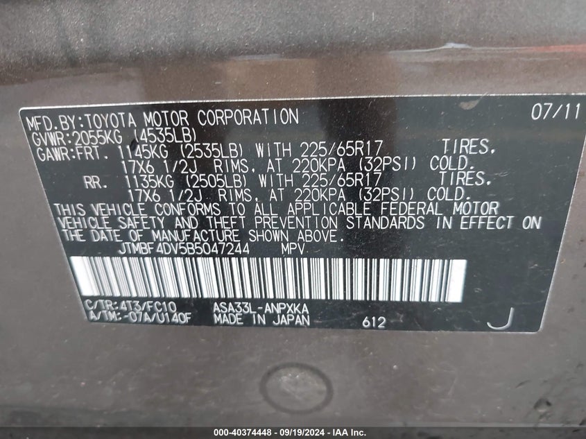 JTMBF4DV5B5047244 2011 Toyota Rav4