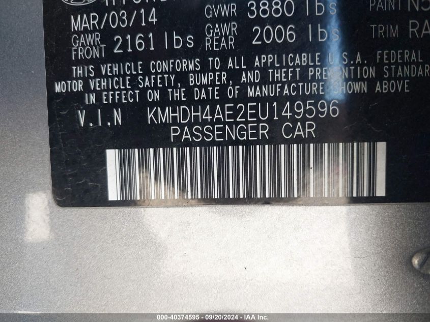 KMHDH4AE2EU149596 2014 Hyundai Elantra Se