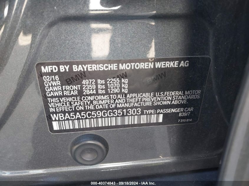 WBA5A5C59GG351303 2016 BMW 528I