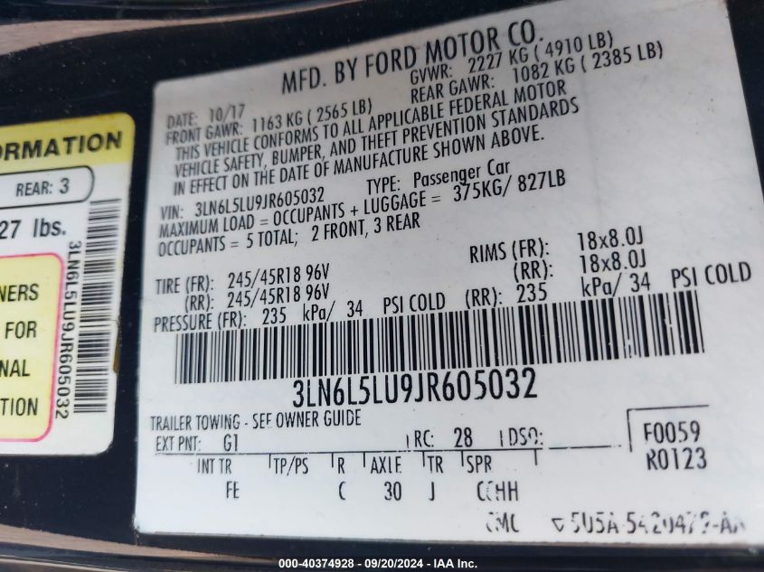 3LN6L5LU9JR605032 2018 Lincoln Mkz Hybrid Select