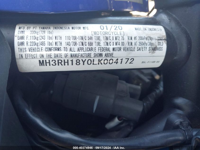 MH3RH18Y0LK004172 2020 Yamaha Yzfr3 A