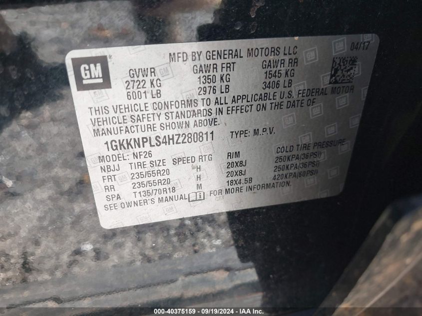 1GKKNPLS4HZ280811 2017 GMC Acadia Denali