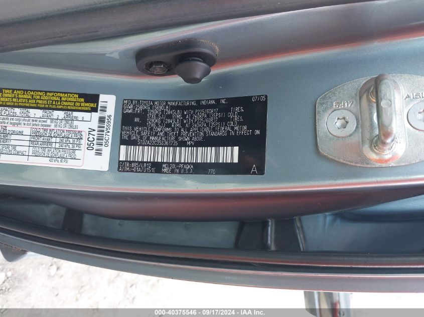 5TDZA22C35S361735 2005 Toyota Sienna Xle Limited