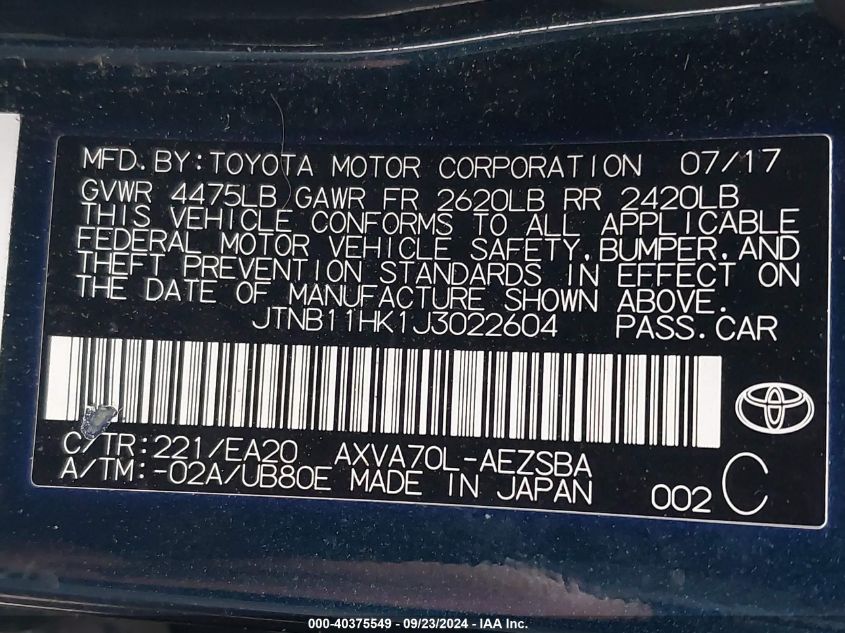 JTNB11HK1J3022604 2018 Toyota Camry Se