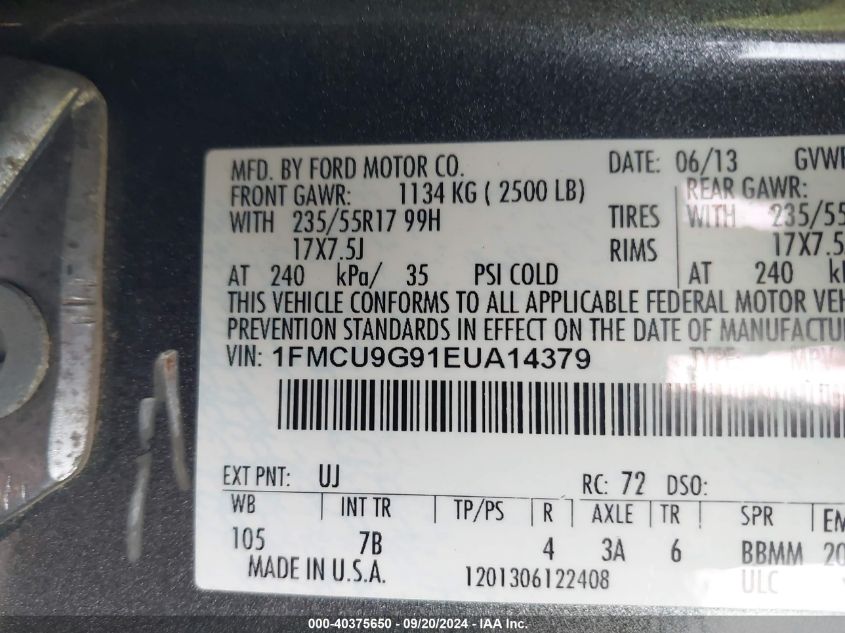 1FMCU9G91EUA14379 2014 Ford Escape Se