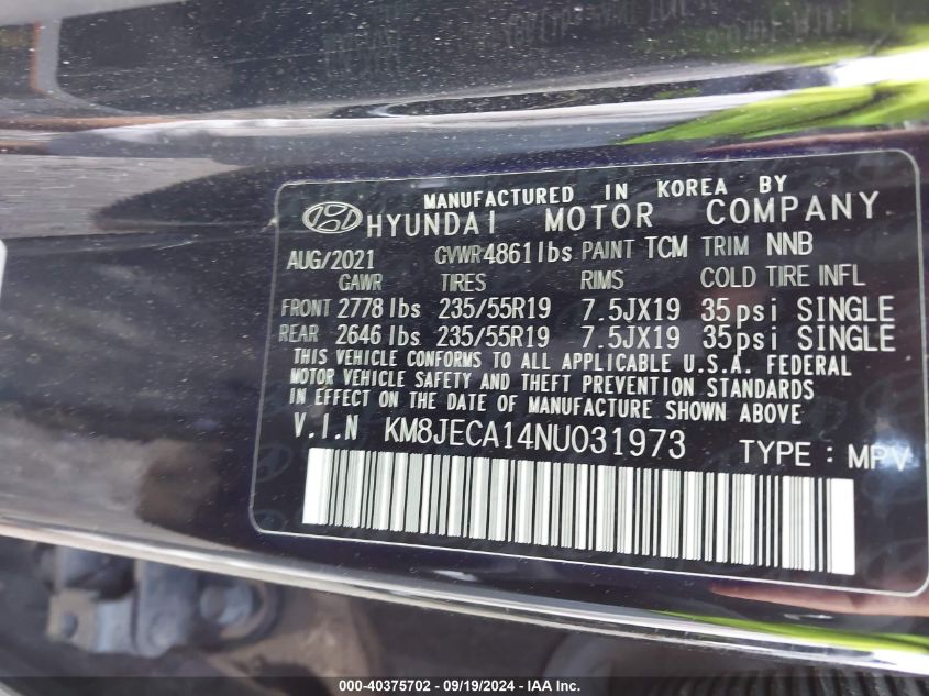 KM8JECA14NU031973 2022 Hyundai Tucson Hybrid Limited