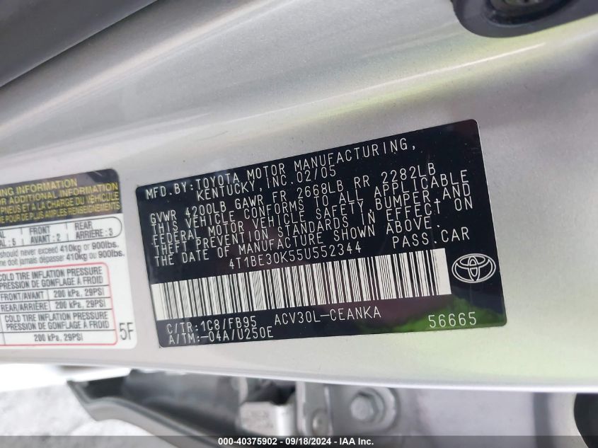 4T1BE30K55U552344 2005 Toyota Camry Le/Xle/Se