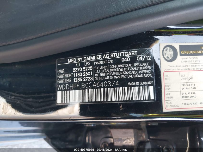 WDDHF8JB0CA640374 2012 Mercedes-Benz E 350 4Matic