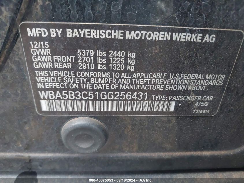 WBA5B3C51GG256431 2016 BMW 535I xDrive