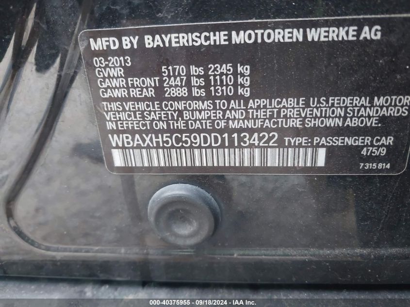 WBAXH5C59DD113422 2013 BMW 528I Xi