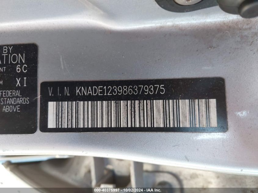 KNADE123986379375 2008 Kia Rio Lx