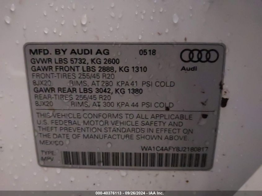 WA1C4AFY8J2180817 2018 Audi Sq5 Prestige