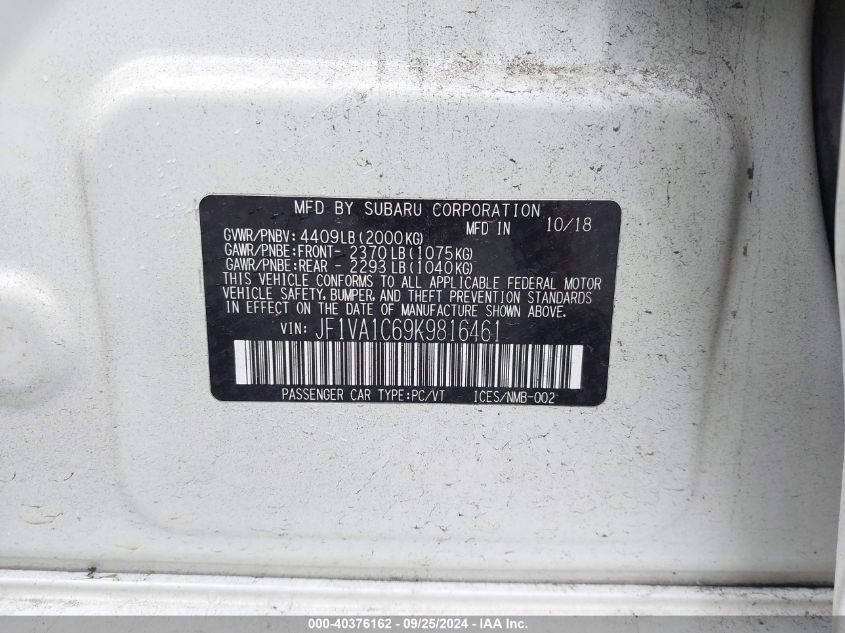 JF1VA1C69K9816461 2019 Subaru Wrx Premium