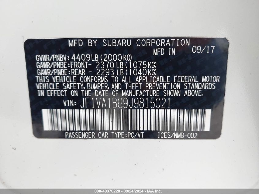 JF1VA1B69J9815021 2018 Subaru Wrx Premium