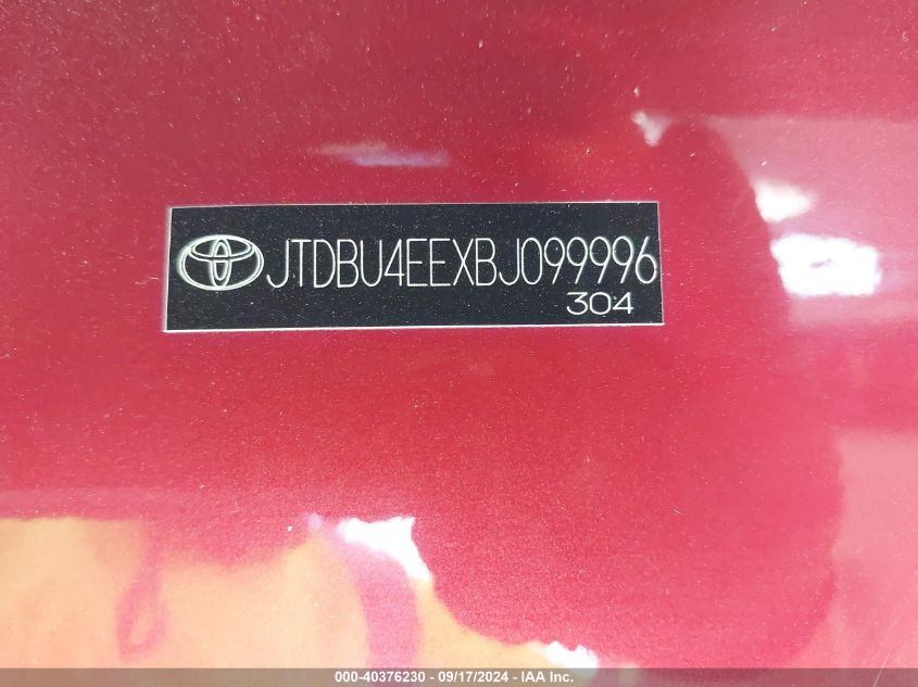 2011 Toyota Corolla Le VIN: JTDBU4EEXBJ099996 Lot: 40376230