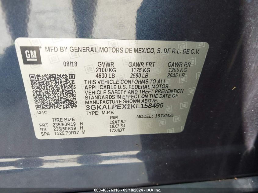 3GKALPEX1KL158495 2019 GMC Terrain Slt