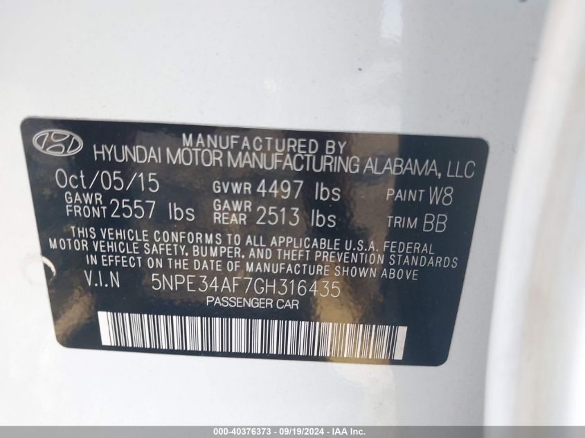 5NPE34AF7GH316435 2016 Hyundai Sonata Sport