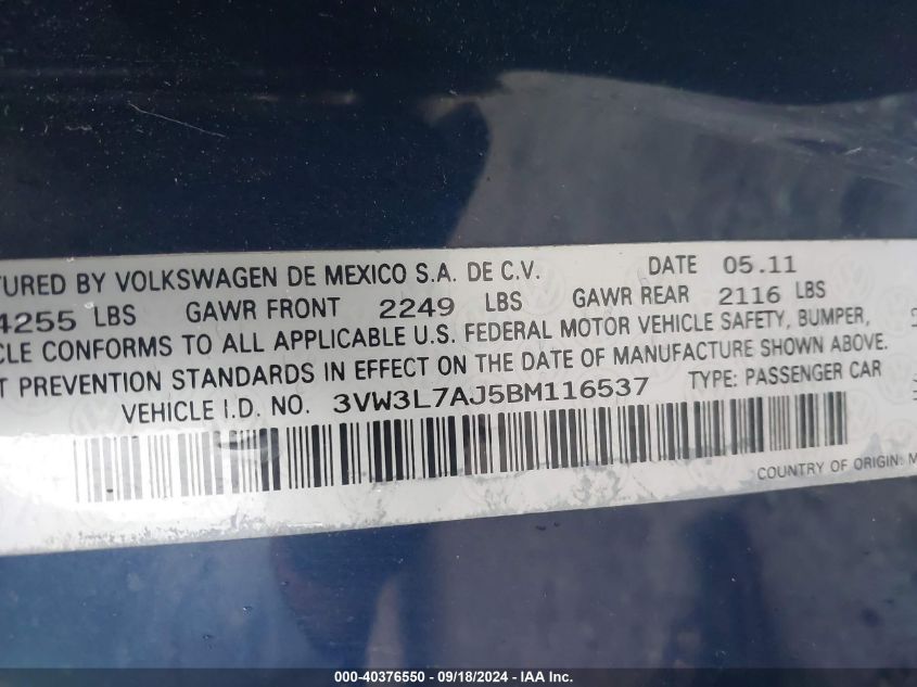 3VW3L7AJ5BM116537 2011 Volkswagen Jetta 2.0L Tdi