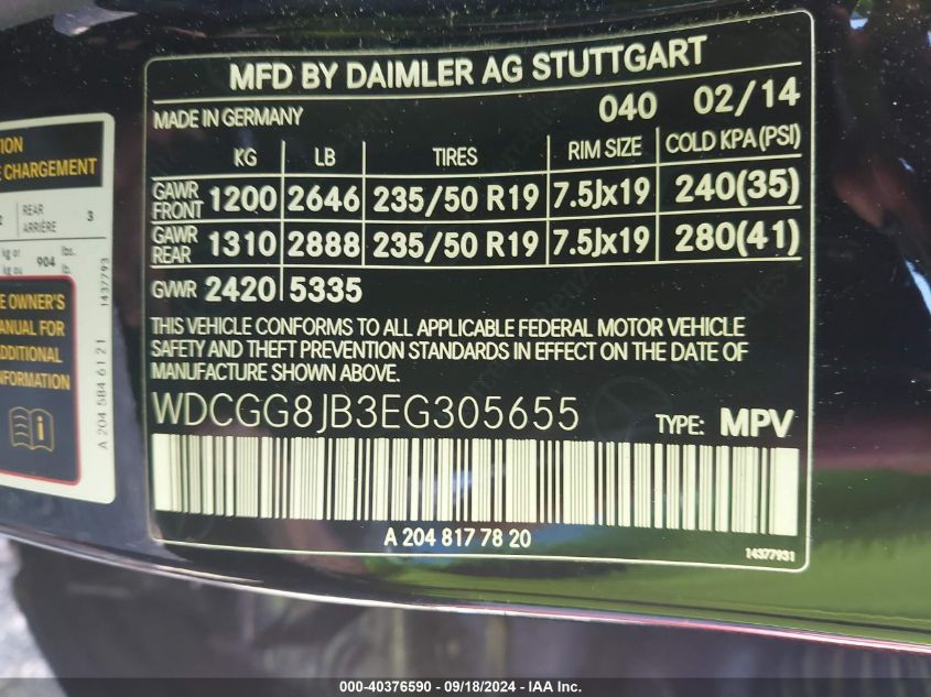 WDCGG8JB3EG305655 2014 Mercedes-Benz Glk 350 4Matic