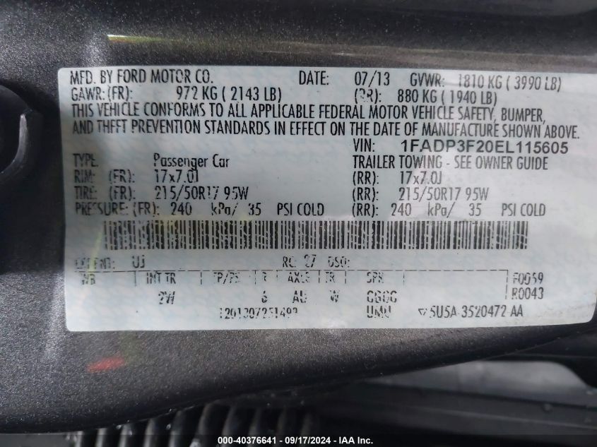 2014 FORD FOCUS SE - 1FADP3F20EL115605