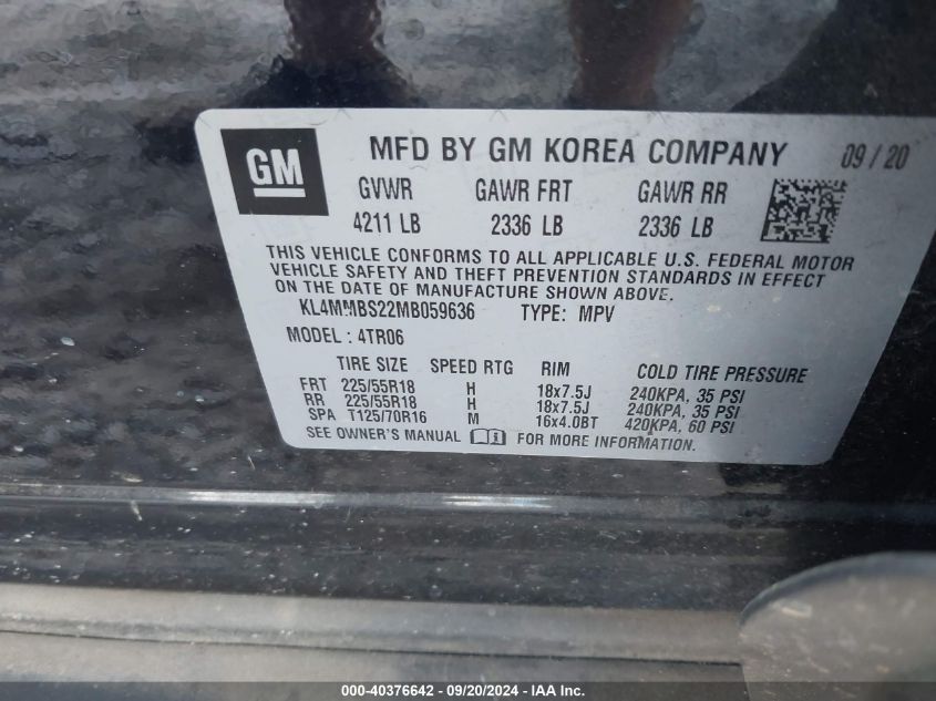 2021 Buick Encore Gx Fwd Preferred VIN: KL4MMBS22MB059636 Lot: 40376642