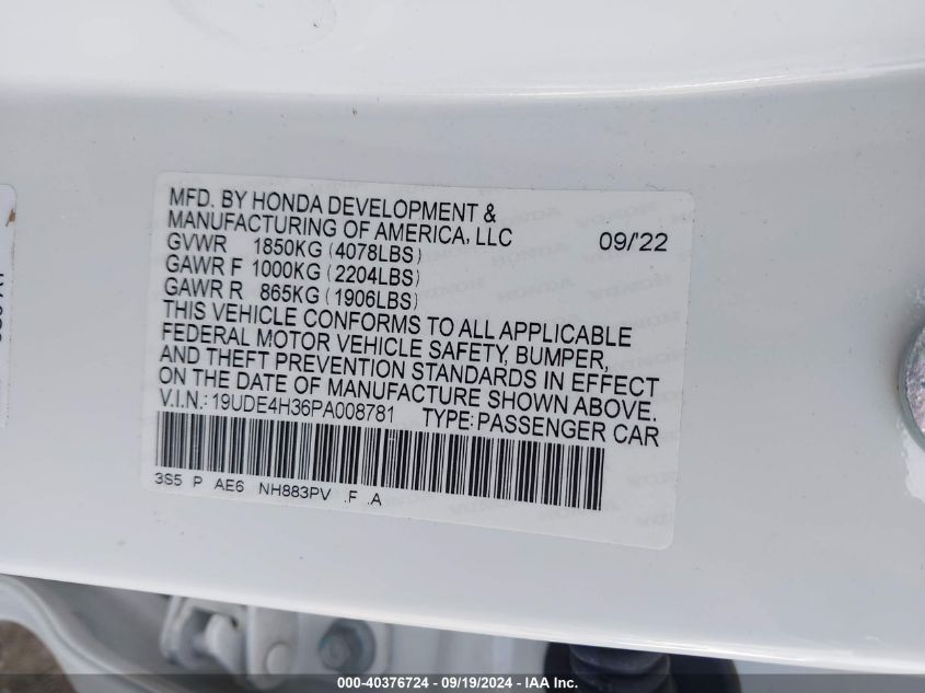 19UDE4H36PA008781 2023 Acura Integra A-Spec