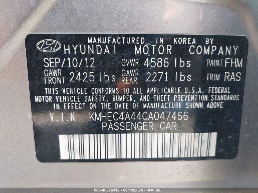 KMHEC4A44CA047466 2012 Hyundai Sonata Hybrid