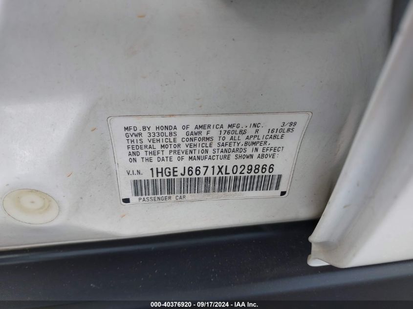 1HGEJ6671XL029866 1999 Honda Civic Lx