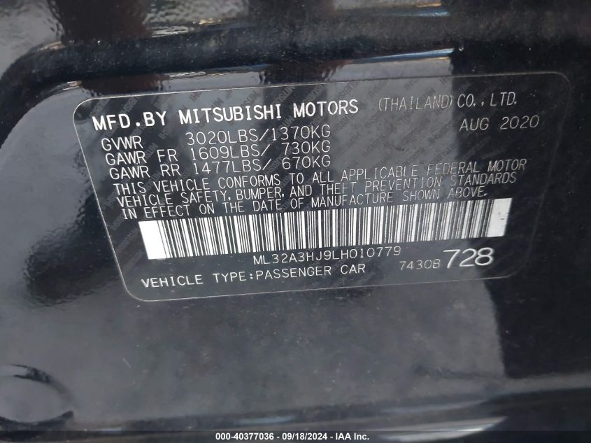 ML32A3HJ9LH010779 2020 Mitsubishi Mirage Es