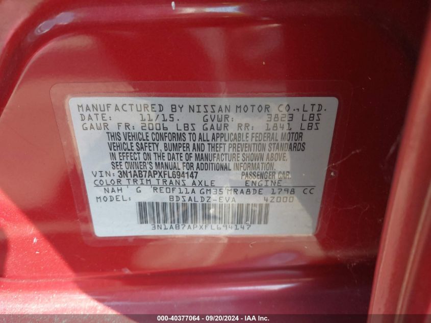 2015 NISSAN SENTRA SV - 3N1AB7APXFL694147