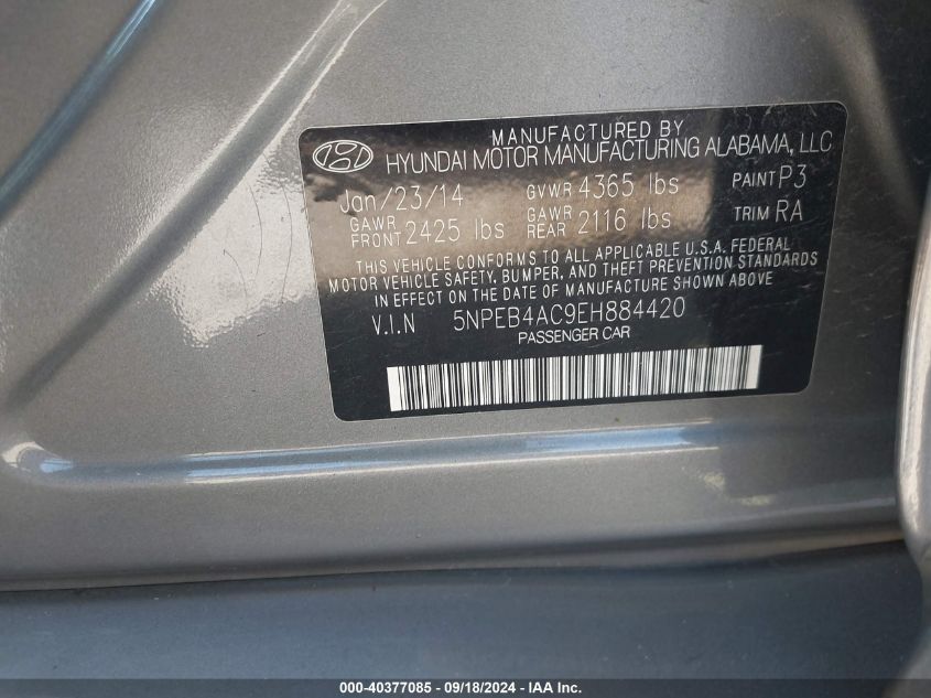 2014 HYUNDAI SONATA GLS - 5NPEB4AC9EH884420