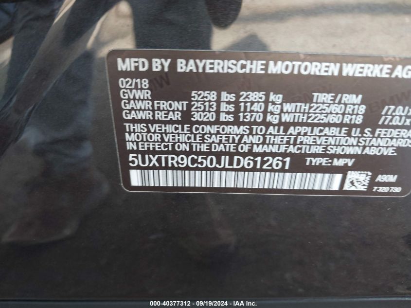 2018 BMW X3 - SUXTR9C50JLD61261