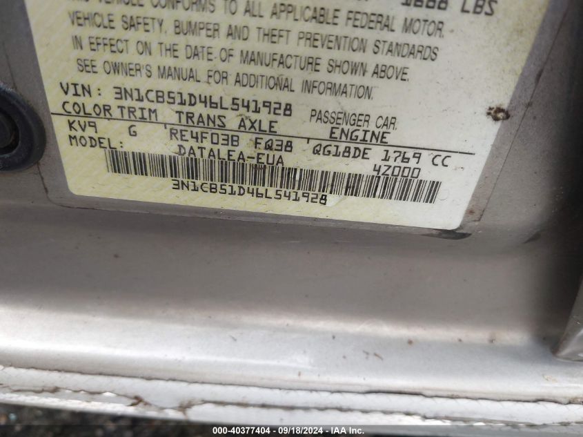 3N1CB51D46L541928 2006 Nissan Sentra 1.8S