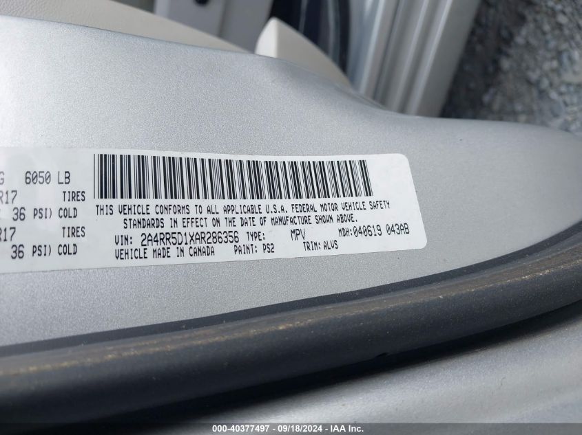 2A4RR5D1XAR286356 2010 Chrysler Town & Country Touring