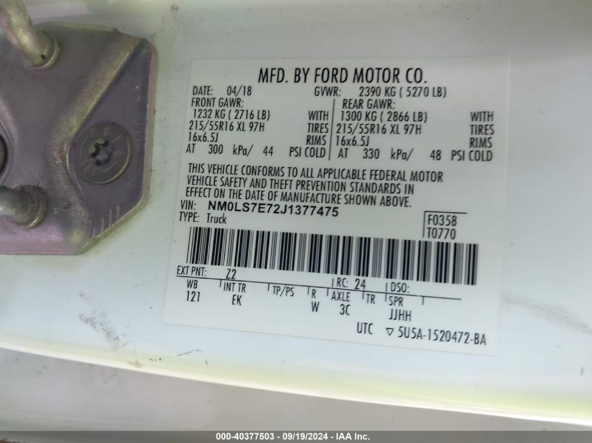 NM0LS7E72J1377475 2018 Ford Transit Connect Xl