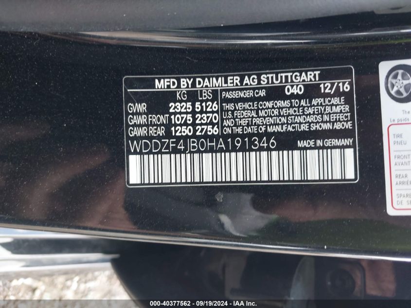 WDDZF4JB0HA191346 2017 Mercedes-Benz E 300