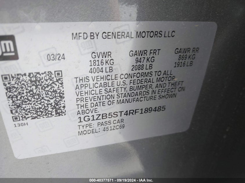 VIN 1G1ZB5ST4RF189485 2024 CHEVROLET MALIBU FWD LS