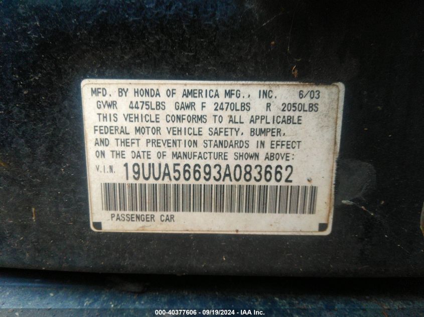 19UUA56693A083662 2003 Acura Tl 3.2