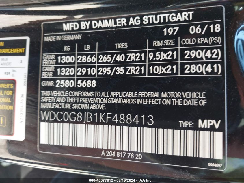 WDC0G8JB1KF488413 2019 Mercedes-Benz Amg Glc 63 4Matic