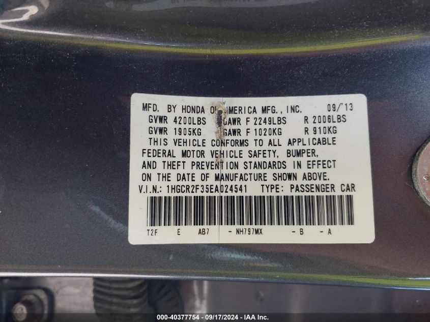 1HGCR2F35EA024541 2014 Honda Accord Lx