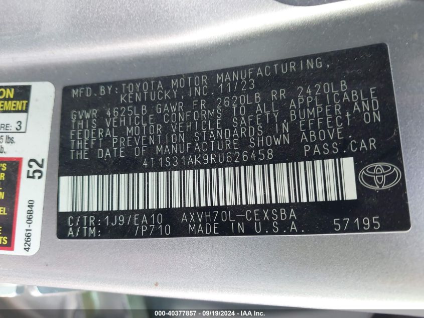 4T1S31AK9RU626458 2024 Toyota Camry Hybrid Se