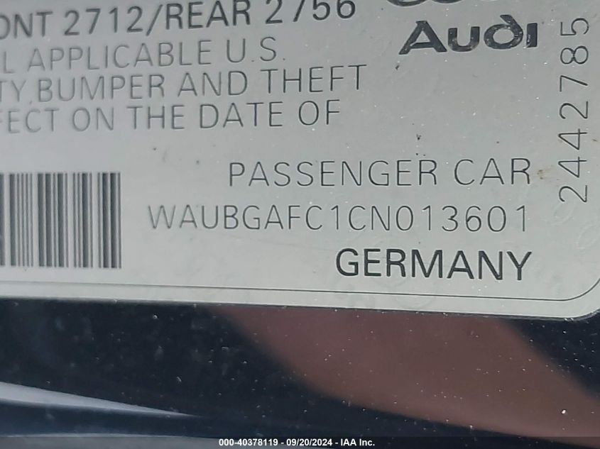 2012 Audi A6 3.0 Premium VIN: WAUBGAFC1CN013601 Lot: 40378119